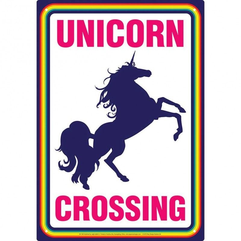 UNICORN CROSSING METAL TIN SIGN TARGA METALLO 20X29