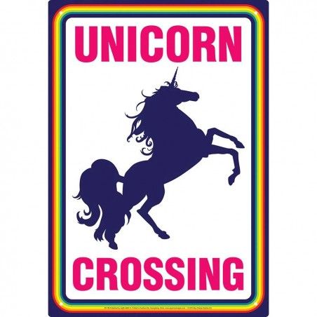 UNICORN CROSSING METAL TIN SIGN TARGA METALLO 20X29