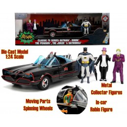 BATMAN TV SERIES 1966 BATMOBILE DIE CAST 1/24 MODEL WITH BATMAN, ROBIN, JOKER AND PENGUIN JADA TOYS