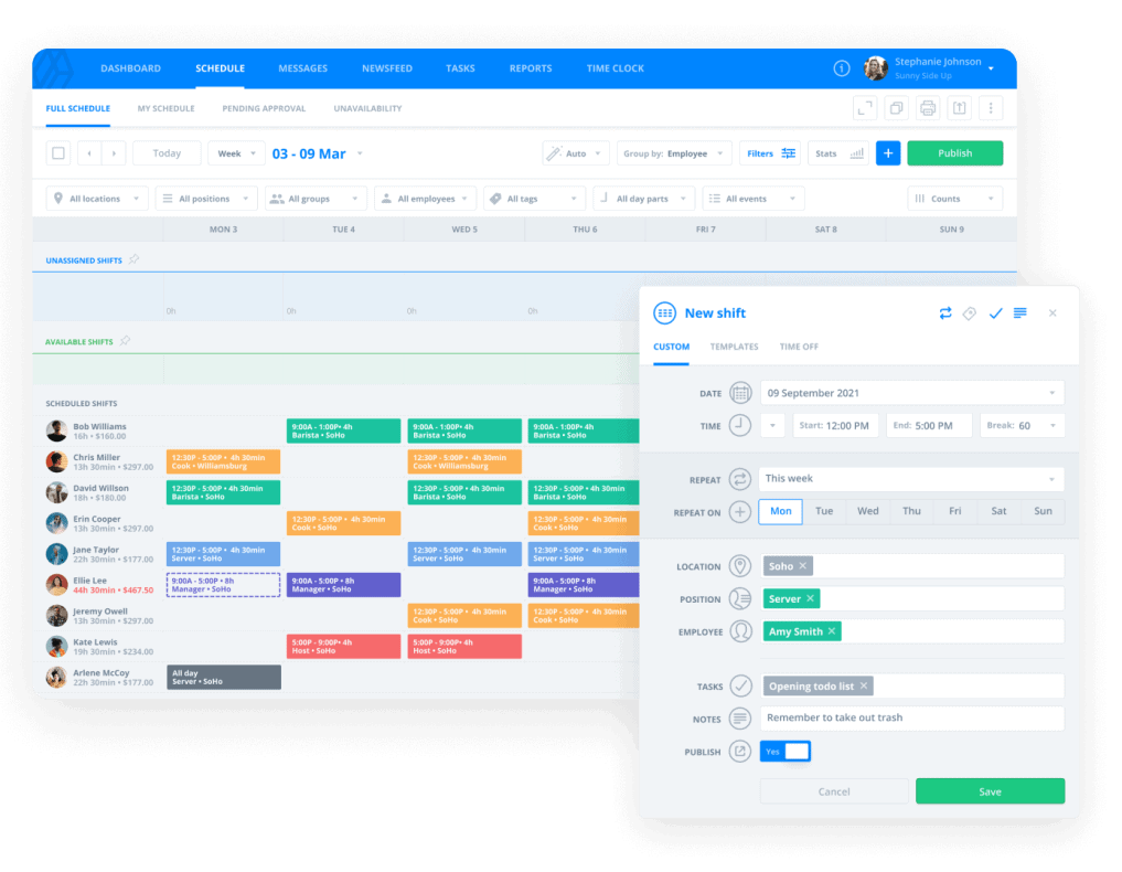 Sling employee scheduling dashboard