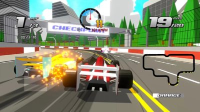 Screenshot aus Formula Retro Racing World Tour mit zwei kollidierenden F1-Autos