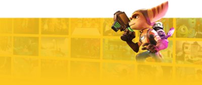 Arte promocional de PS Plus con imágenes de Ratchet y Clank: Una dimensión aparte.