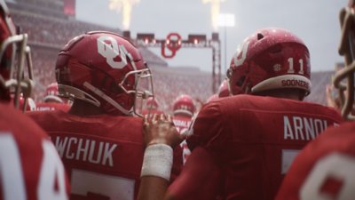 EA Sports College Football 25 screenshot showing the home team taking the field