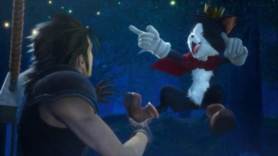 Crisis Core Final Fantasy VII Reunion screenshot showing Zack and Cait Sith