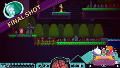 Cursed to Golf screenshot showing platformer style golf gameplay