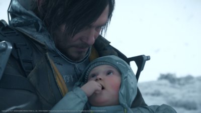 Death Stranding 2: On the Beach screenshot - Sam and baby