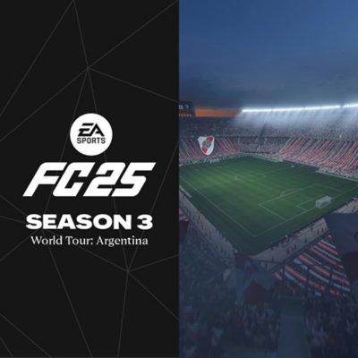 EA SPORTS FC 25 Season 3 artwork featuring a stadium dressed in River Plate colours