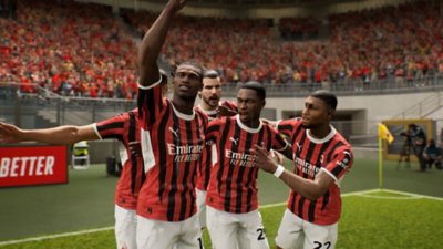 Captura de pantalla de eFootball con jugadores de AC Milan celebrando