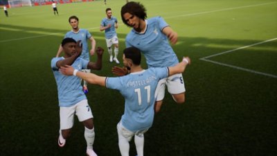 Captura de pantalla de eFootball con jugadores de Lazio celebrando