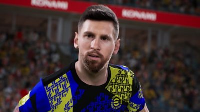 Captura de pantalla de eFootball con un primer plano de Lionel Messi