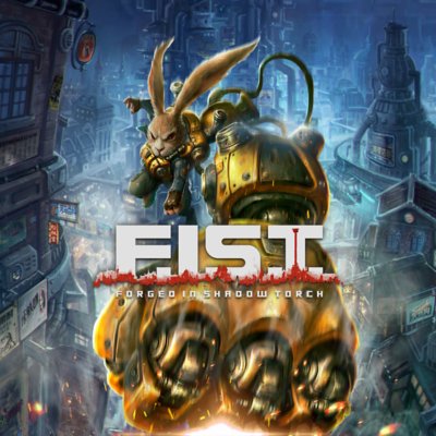 F.I.S.T.: Forged In Shadow Torch key art showing a rabbit jumping through the air with a giant fist.