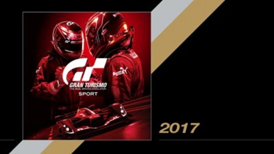 《Gran Turismo Sport》封面美術設計的圖片，旁邊列出上市年分：2017