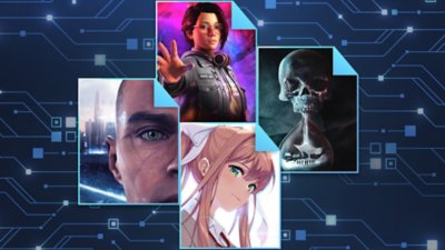 Best narrative-driven games promotional key art featuring Detroit: Become Human, Life is Strange: True Colors, Doki Doki Literature Club Plus and Until Dawn.