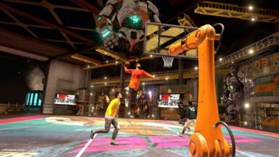 NBA 2K25 screenshot showing a player about the make a dunk