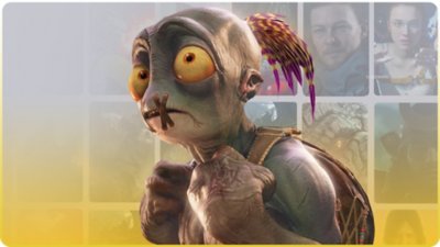 PS Plus branded artwork featuring key art Oddworld: SoulStorm.