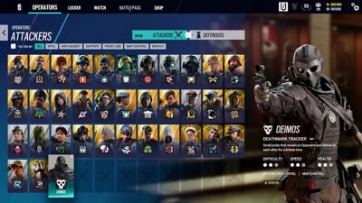 Tom Clancy's Rainbow Six Siege screenshot showing a menu of attacker options to pick from