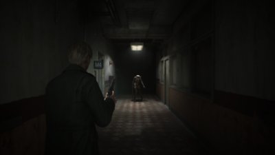 Silent Hill 2 screenshot showing James shining a flashlight on a mannequin 