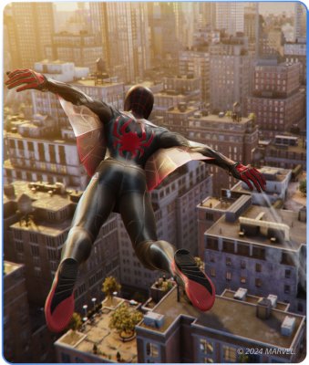 Spiderman 2 image showing Miles in a wing suit