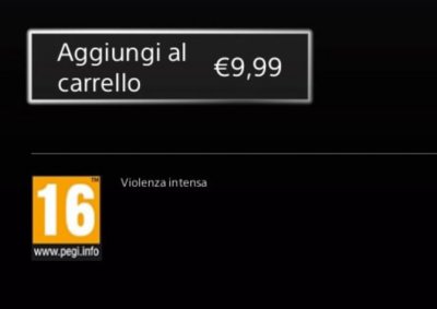 Pagina dei dettagli di un gioco di PlayStation Store su PS4 con il tasto Aggiungi al carrello selezionato.