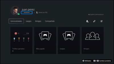 Ubicación del ID online en el perfil de la consola PS5