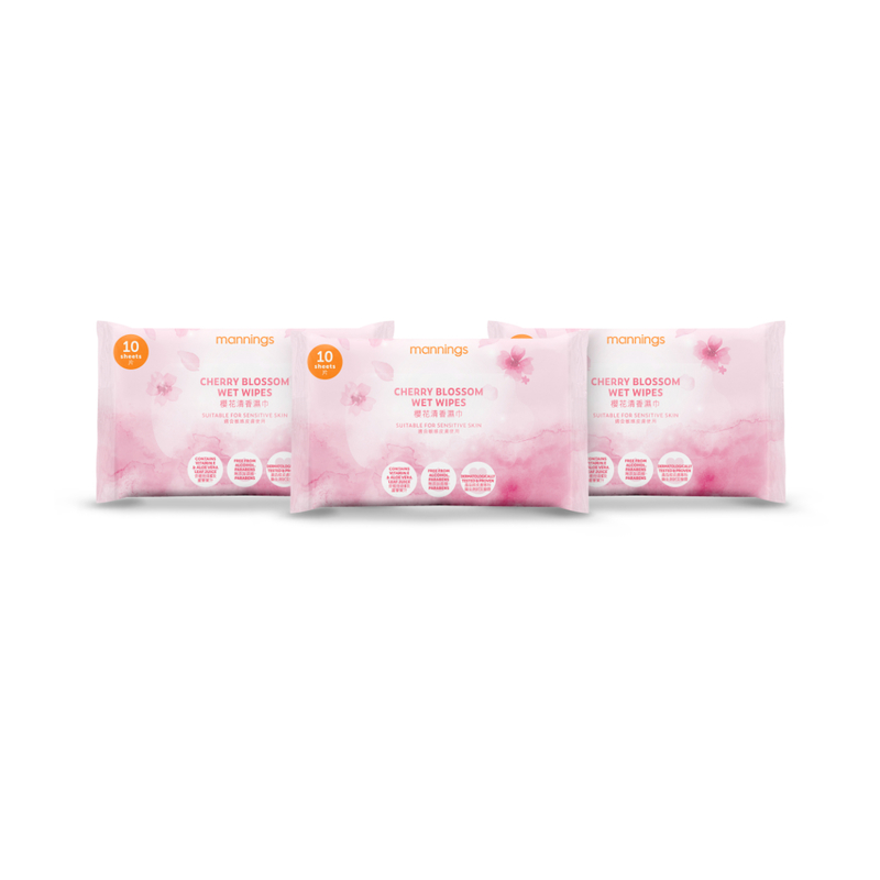 Mannings Cherry Blossom Wet Wipes 10pcs x 3