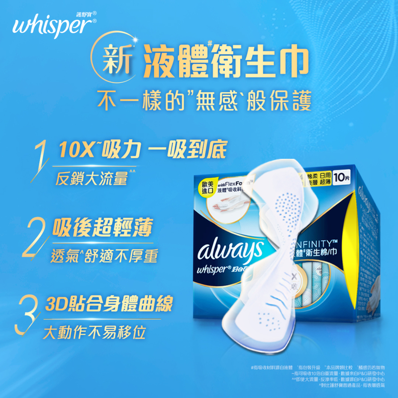 Whisper Liquid Pad Infinity Flexfoam Absorbent Day 24cm 10pcs