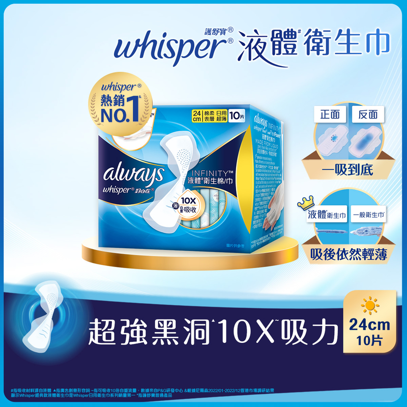 Whisper Liquid Pad Infinity Flexfoam Absorbent Day 24cm 10pcs