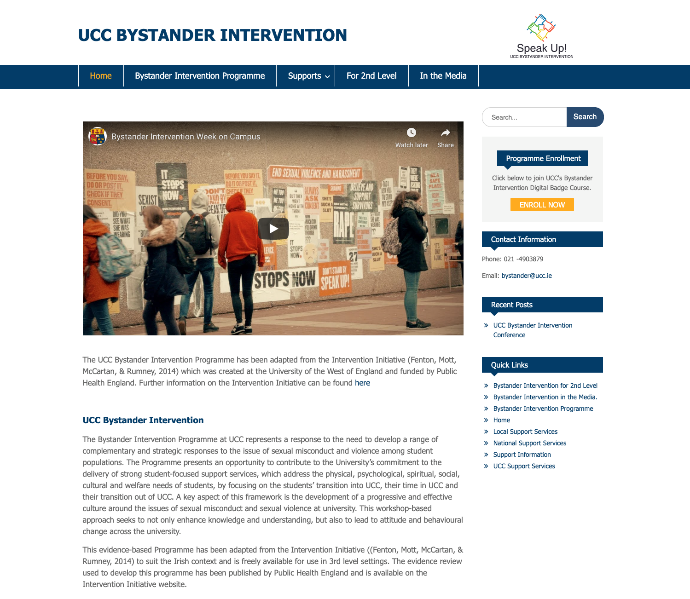 Screenshot of the UCC Bystander intervention website