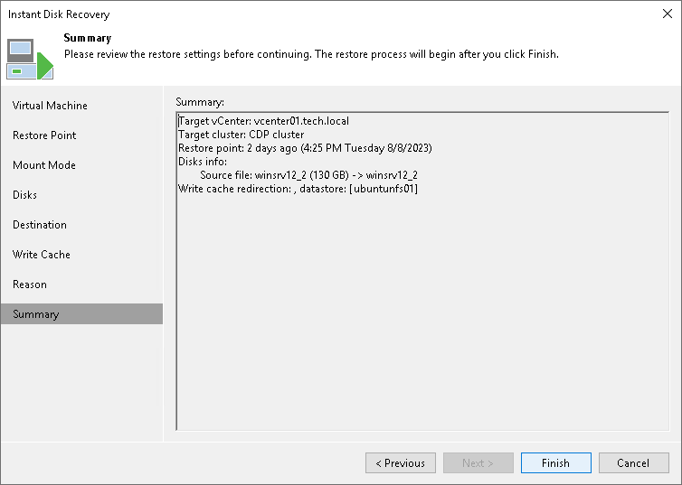 Step 9. Verify Recovery Settings