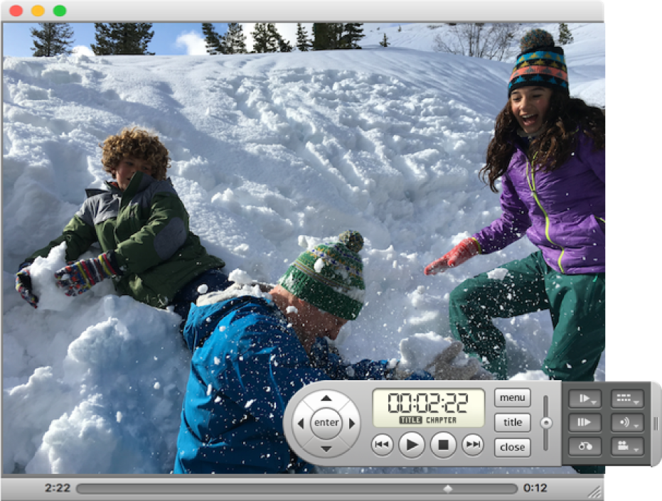 The DVD Player and controller with a home movie playing.