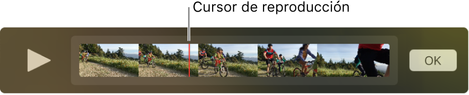 Un clip en la ventana de QuickTime Player con el cursor de reproducción cerca del centro del clip.