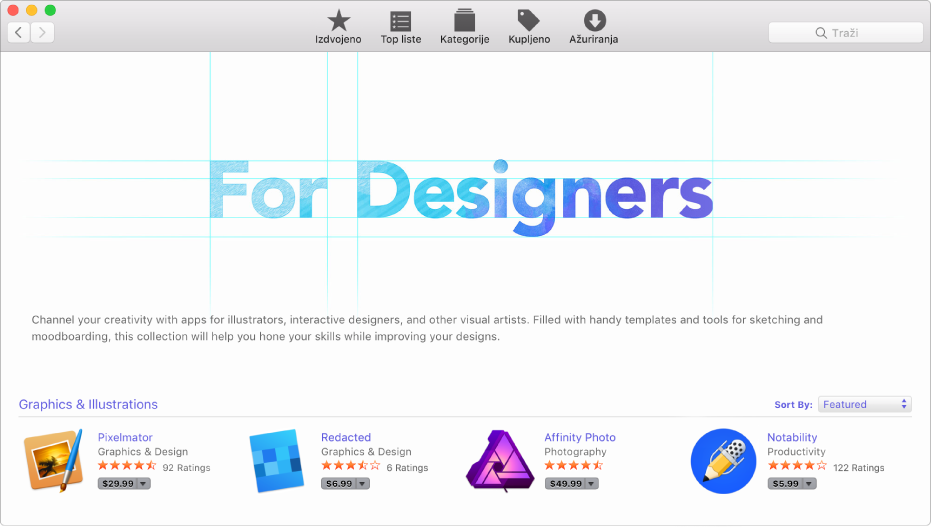 Prikaz Izdvojeno u trgovini App Store.