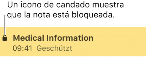 Gesperrte Notiz mit dem Schlosssymbol ganz links.