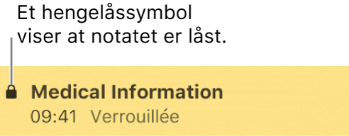 Note verrouillée avec une icône de cadenas à l’extrémité gauche.