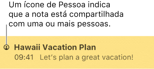 Uma nota que tem pessoas adicionadas à ela, com o ícone Pessoas à esquerda do nome da nota.