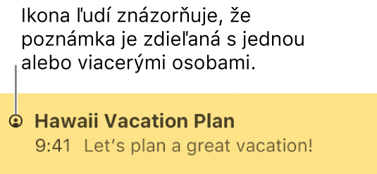 Poznámka, do ktorej sú pridaní ľudia, s ikonou Ľudia naľavo od názvu poznámky.