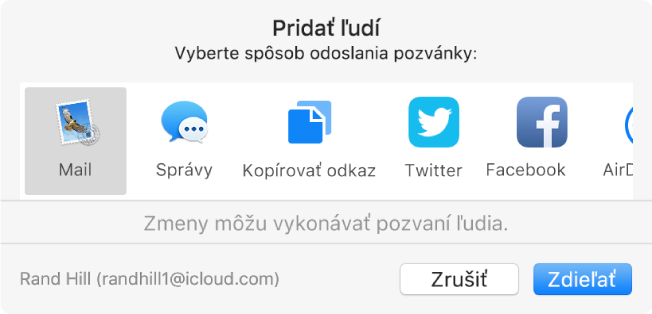 Dialógové okno Pridať ľudí, kde môžete vybrať spôsob poslania pozvánky na pridanie ľudí k poznámke.