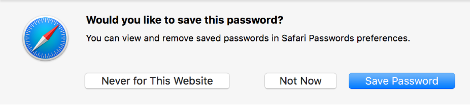 Dialog window asking for confirmation to save a password.