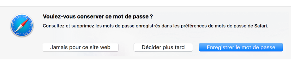 Zone de dialogue demandant de confirmer l’enregistrement d’un mot de passe.