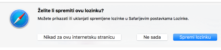 Dijaloški prozor koji vam postavlja upit želite li spremiti svoju lozinku.