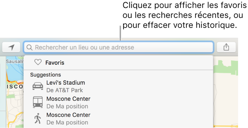 Cliquez sur le champ de recherche pour afficher des favoris, des recherches récentes ou pour effacer votre historique