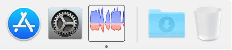 The Activity Monitor icon in the Dock showing disk activity.