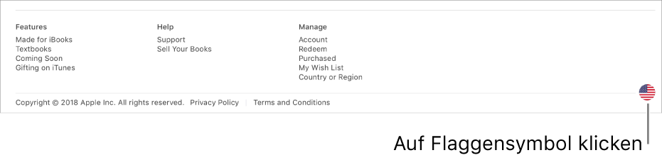 Das Flaggensymbol unten rechts im iBooks Store