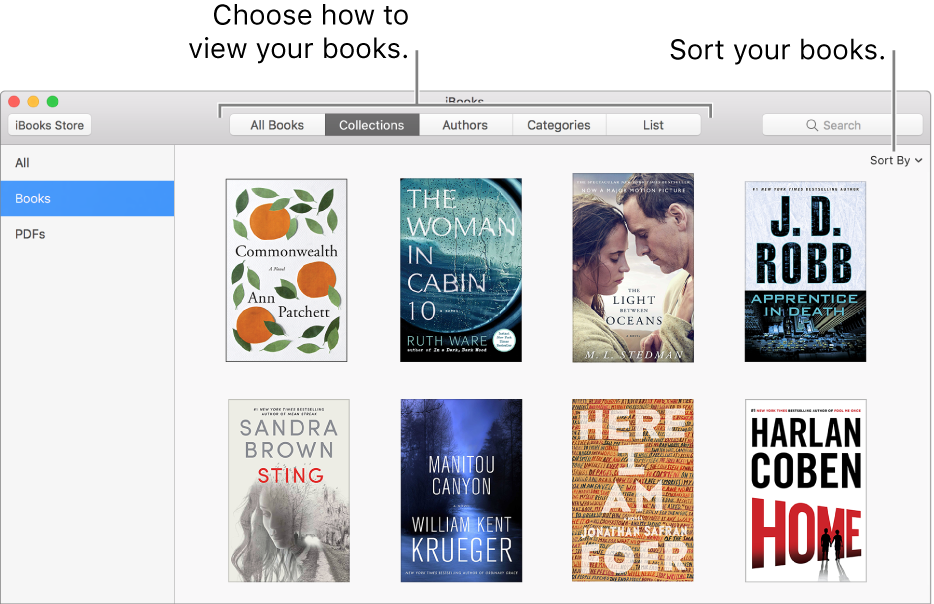 A collection of books in an iBooks library.