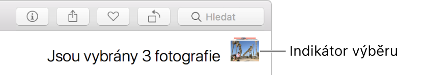 Indikátor výběru se třemi vybranými fotografiemi.
