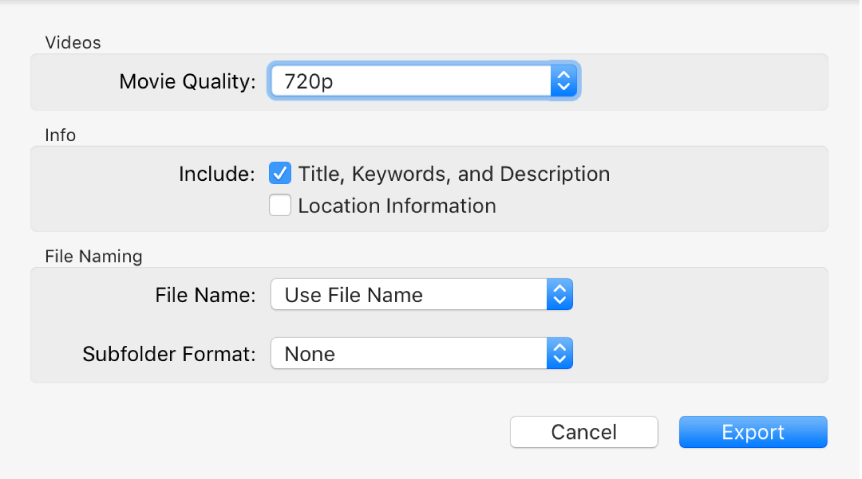 Export Original dialog showing export options.