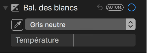 Commandes de balance des blancs dans la sous-fenêtre Ajuster.