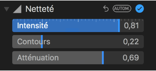 Commandes de netteté dans la sous-fenêtre Ajuster.