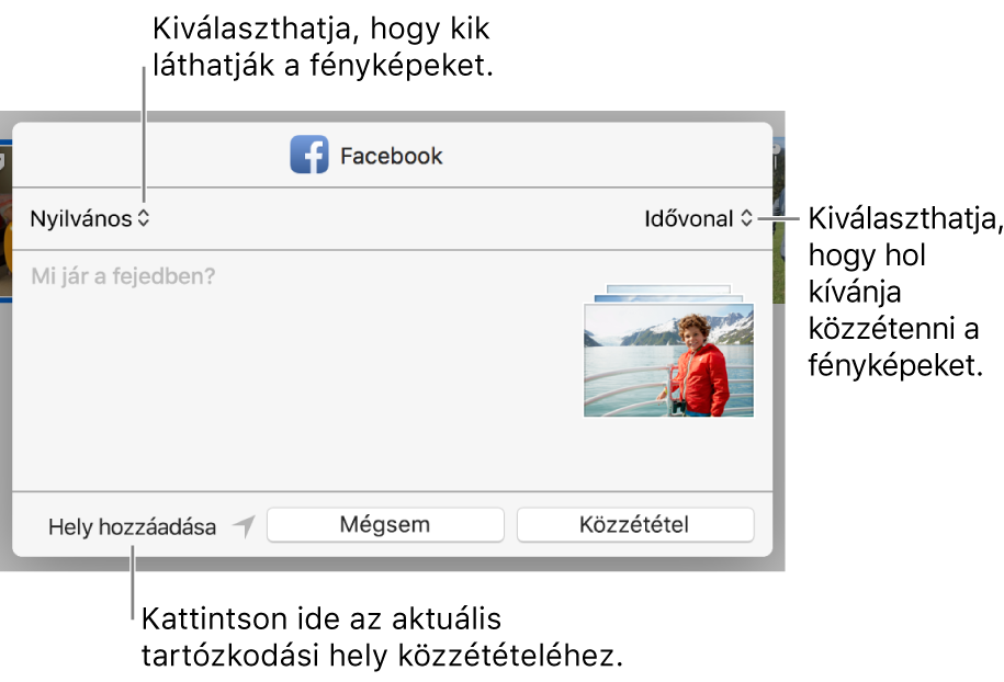 Facebook-megosztás párbeszédablaka.