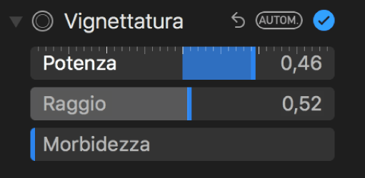 Controlli Vignettatura nel pannello Regolazioni.